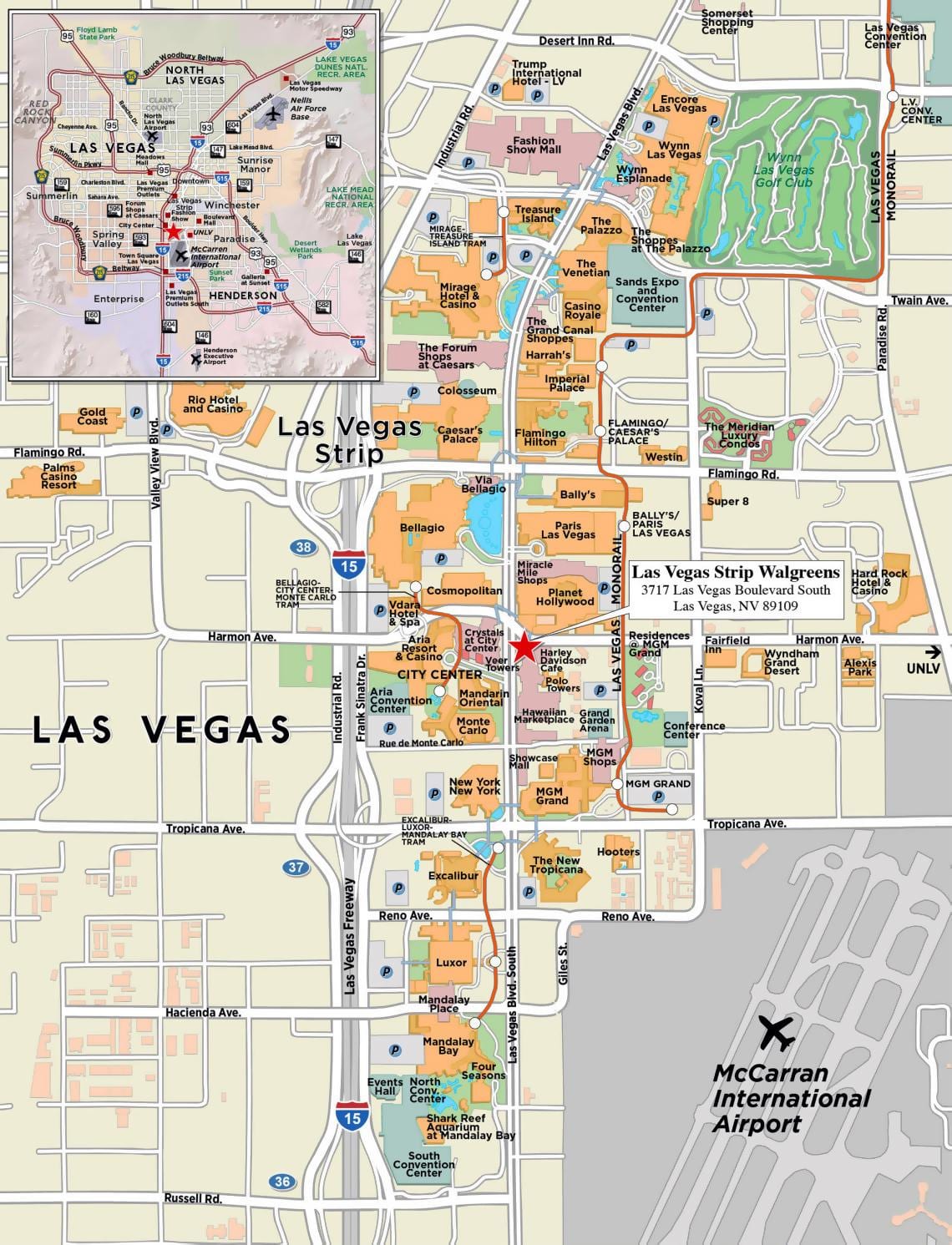 kaart van het centrum van Las Vegas